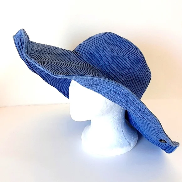 Peter Grimm Navy and Light Blue Woven Sun Hat PETER GRIMM STRAW SUN HAT Light Blue Summer Travel Beach  main image 2